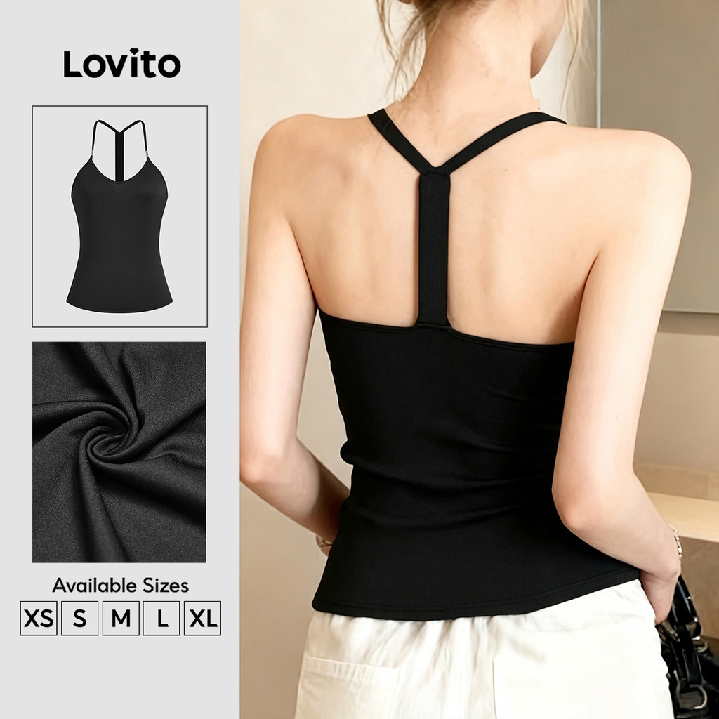 Lovito เสื้อลําลองผู้หญิง สีดํา เมทัลลิก สําหรับฤดูใบไม้ผลิ/ฤดูร้อน L196LD004