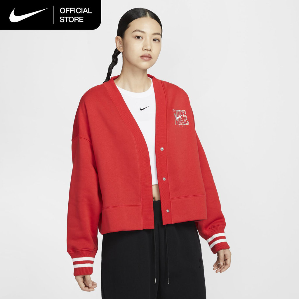 Nike Women's Sportswear Phoenix Fleece Over-Oversized Graphic Cardigan - University Red [HJ0947-657]