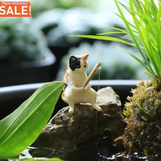 A00322 ถังปลาภูมิทัศน์ตกปลาเครื่องประดับแมว Mini เรซิ่นตุ๊กตาการ์ตูนรูปปั้นแมวสําหรับ Home Office Aquarium Decorati