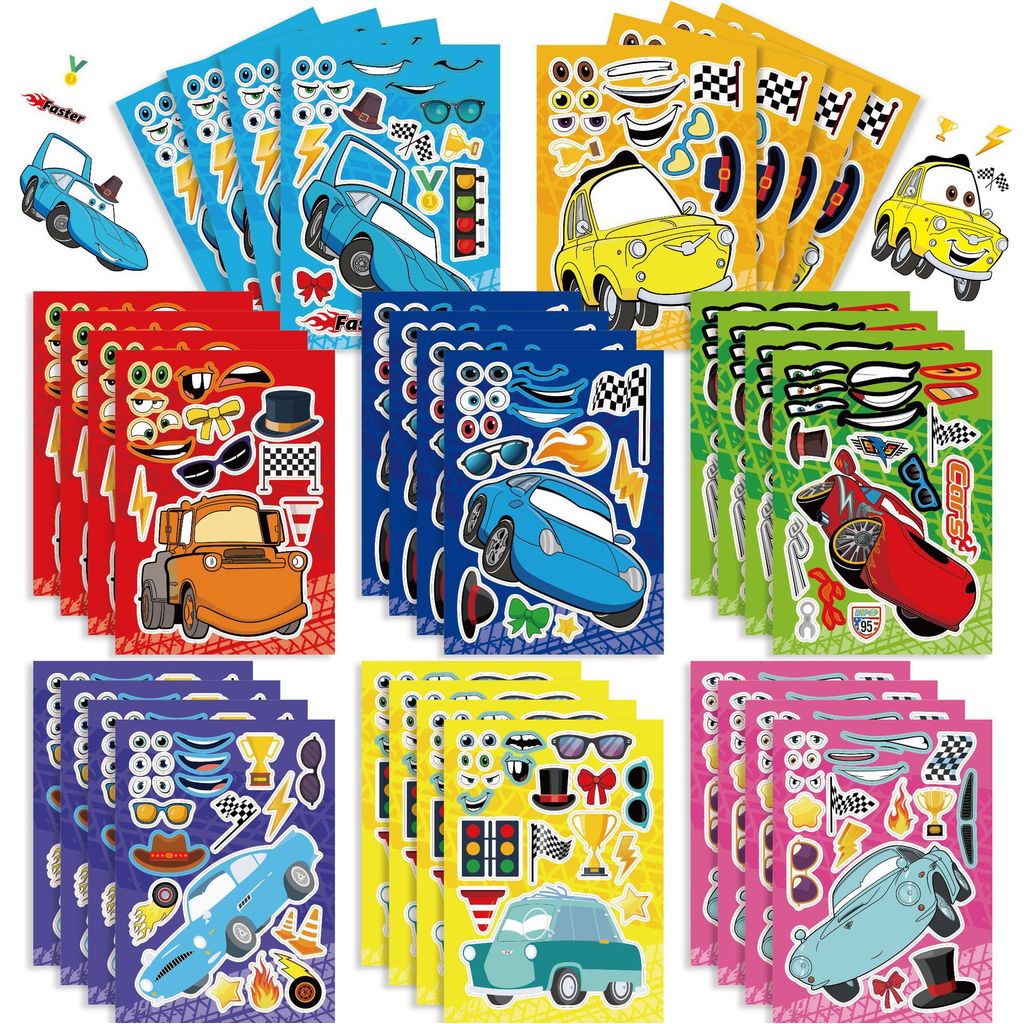 6/8 ชิ้น Disney Cars McQueen เด็กอะนิเมะการ์ตูนผู้ปกครองเด็ก Interactive สติกเกอร์ปริศนา DIY บัญชีสติกเกอร์