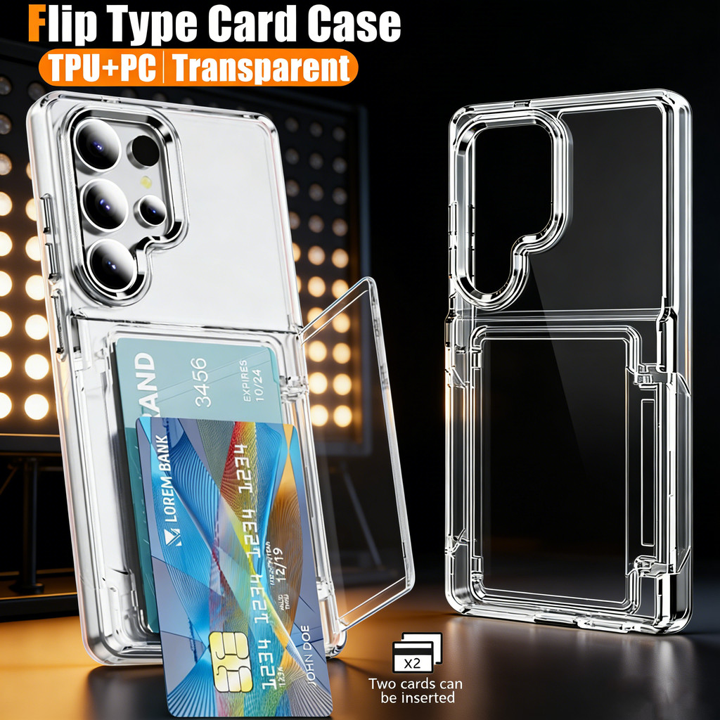 SAMSUNG หรูหราโปร่งใสประเภทพลิกสําหรับSamsung Galaxy S22 S23 S24 S25 S26 Ultra S24 S25 S26 PlusกันกระแทกTPU + อะคริลิคผู้ถือบัตรเคสใส
