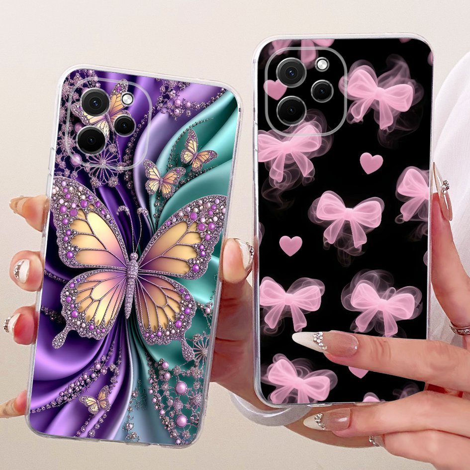 สําหรับ Huawei Nova Y61 กรณีซิลิโคนใสแฟชั่นผีเสื้อ Bowknot Soft TPU ปกหลังสําหรับ Huawei Nova Y62 Y 