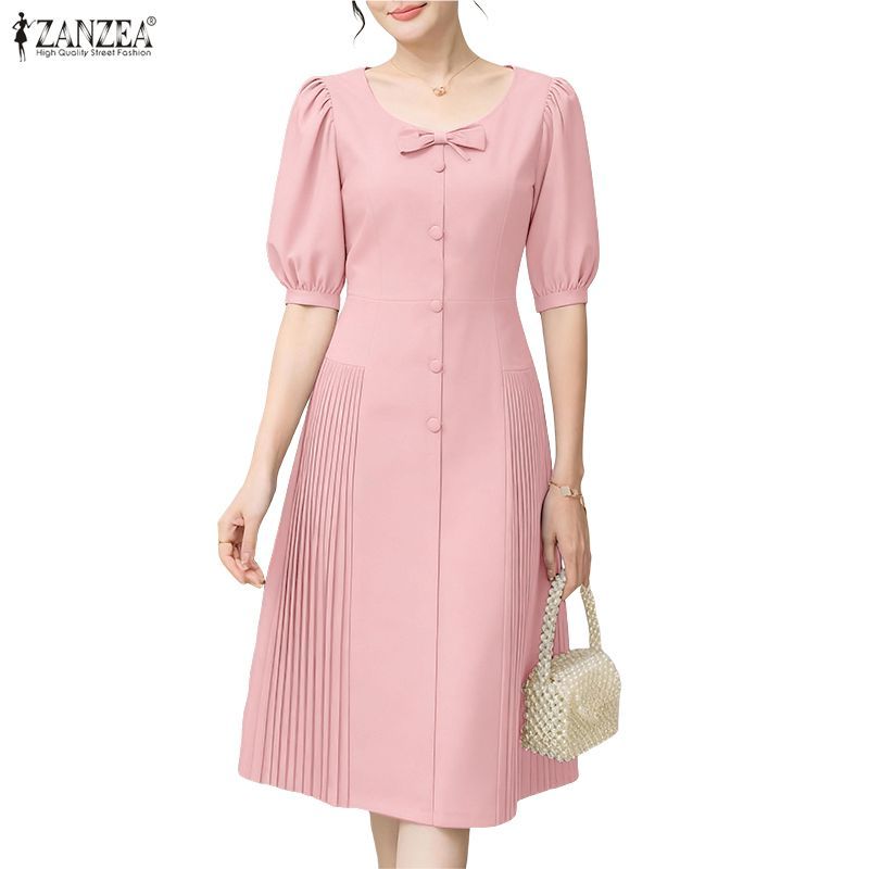 ZANZEA กระโปรงเอไลน์สไตล์เกาหลีหรูหรา ดีไซน์ป๊อฟคอลและโบว์ สำหรับงาน.party