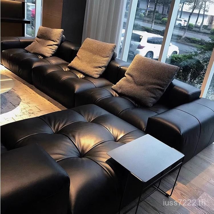 โซฟาโมดูลโซฟาวิลล่าหนังแท้รวมกันออกแบบเดิมขนาดใหญ่แบนห้องนั่งเล่นอิตาลีเรียบง่ายซาบาพิกเซล 3SLW