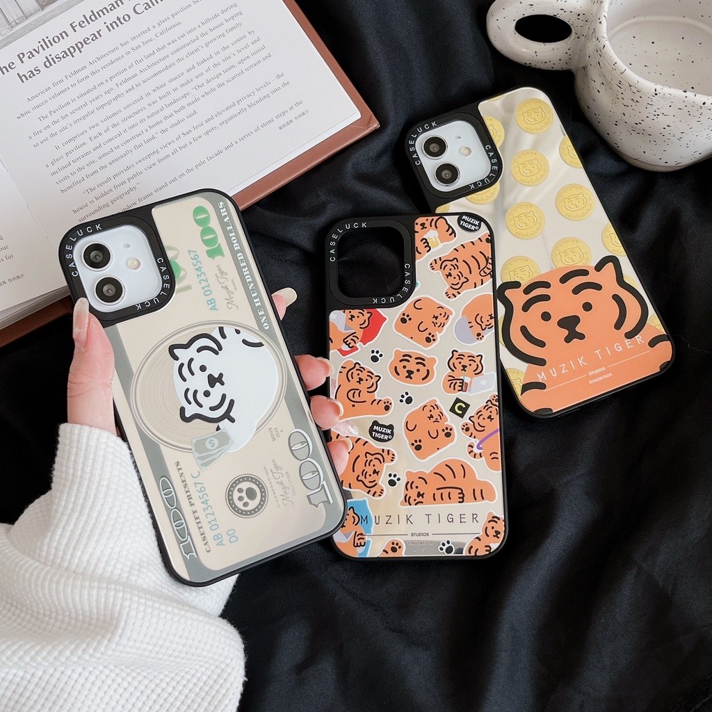 CASET กระจกน่ารัก Tiger Designer MUZIK Dollar USD เงินสดเหรียญทอง Hard Case Cover Casing สําหรับ iPh