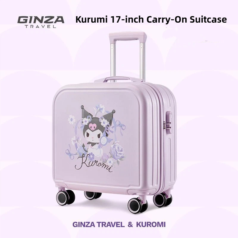 Ginza Kuromi กระเป๋าเดินทางขนาดเล็กการ์ตูน 57 ซม.กรณีขึ้นเครื่องเด็กกระเป๋าเดินทางรหัสผ่านกรณีรถเข็นของขวัญ