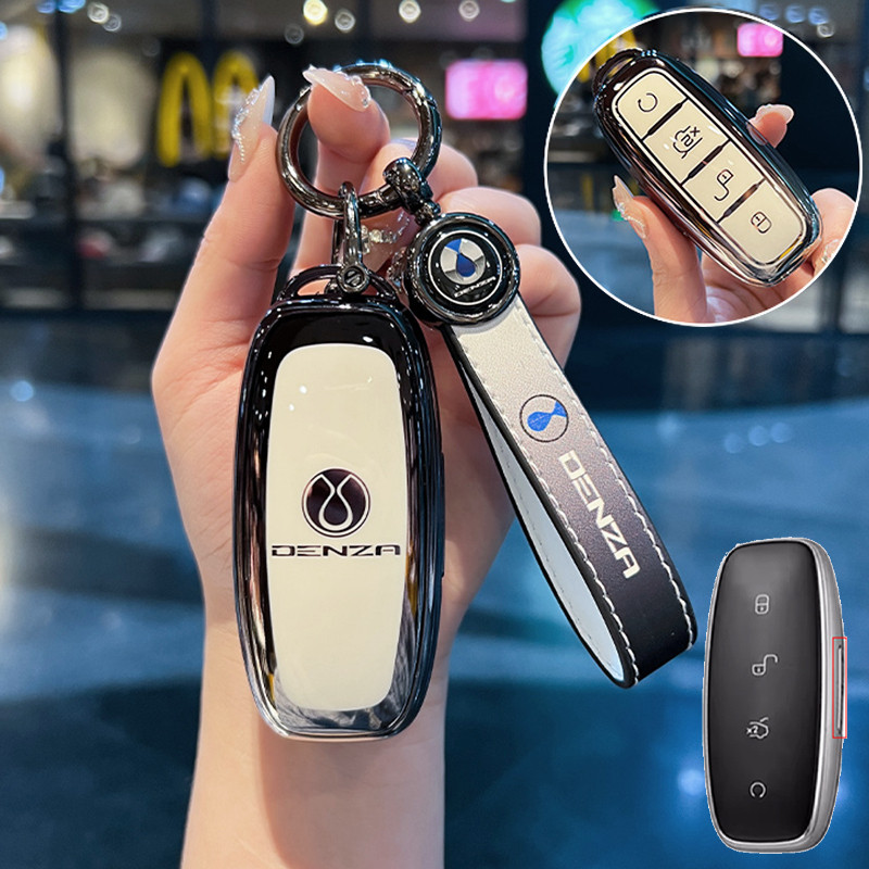 TPU 4 ปุ่ม BYD Denza D9 เคสกุญแจรถ Denza D9 N7 N8 พวงกุญแจฝาครอบกุญแจ เคสกุญแจ BYD Denza D9 พวงกุญแจ