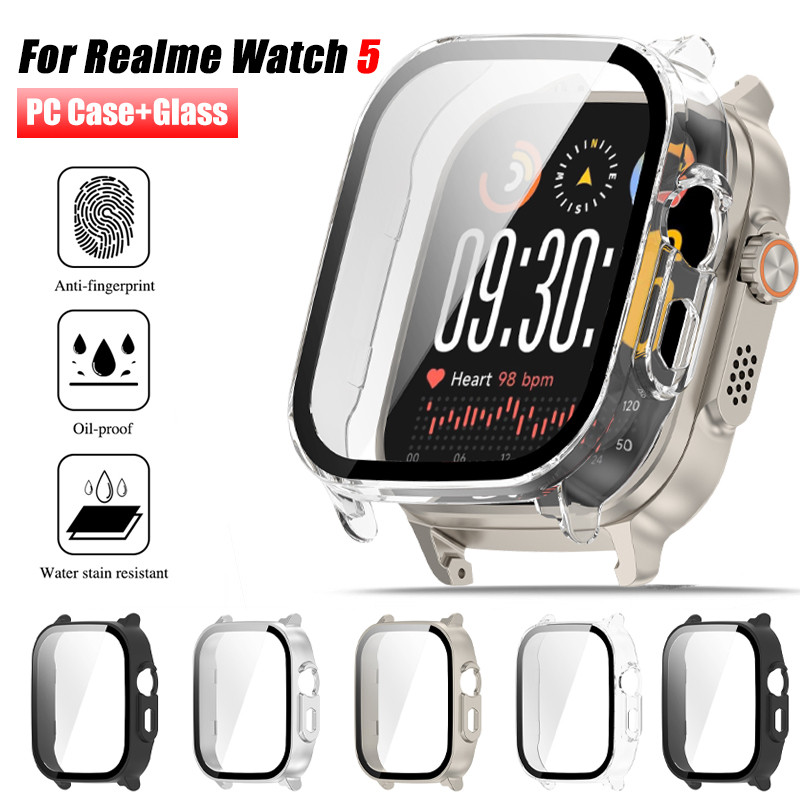 Realme Watch 5 เคสคลุมทั้งหมดพร้อมเคส PC กระจกเทมเปอร์สําหรับ Realme Samrt Watch 5 Casing
