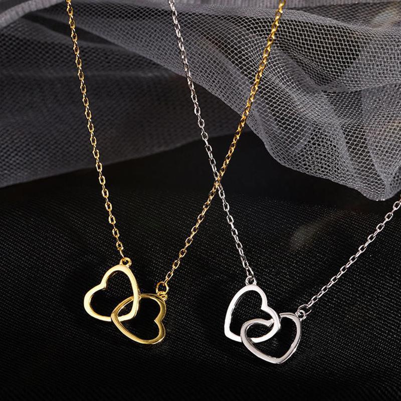 Newsmallbrains ส่วนบุคคล Simple Double Heart Choker สร้อยคอผู้หญิง Hollow Heart จี้สร้อยคอสร้อยคอ Cl