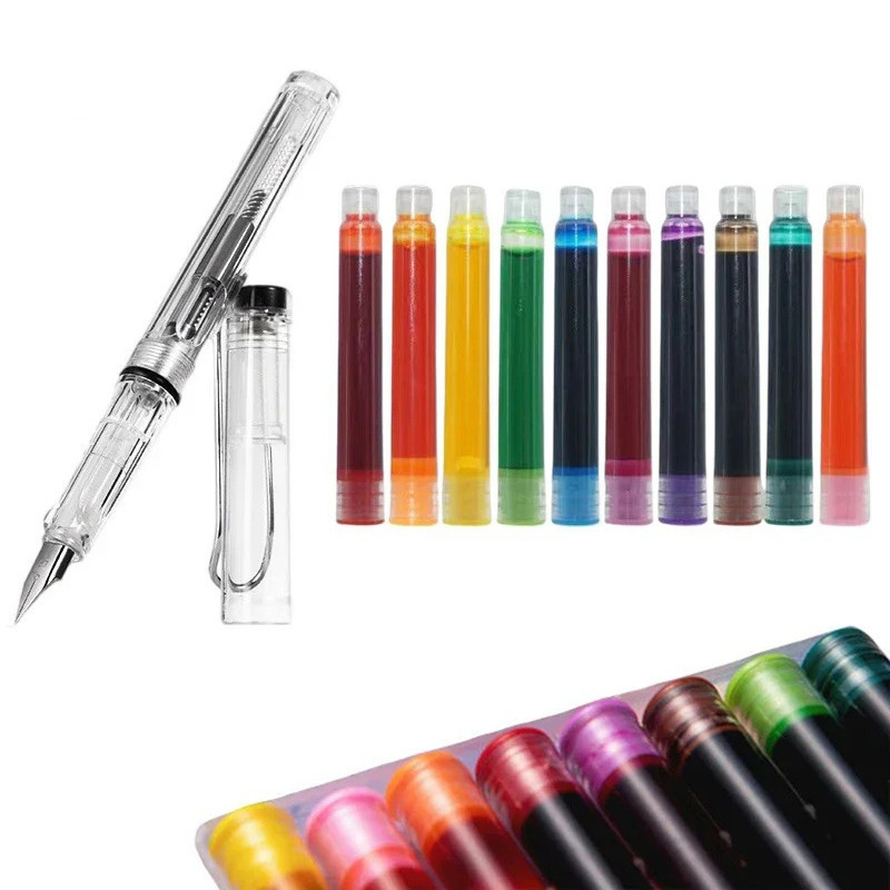 1 Pen + 10 ปากกาหมึก Sacs แก้ไขท่าทางนักเรียนปากกาโปร่งใส EF เคล็ดลับ Copywriting 3.4 Calibre หมึก-Absorbing การเขียนลายเซ็น Hard Practice Fountain