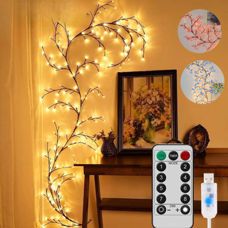 1PCS 72LED/96LED/144LED สาขาต้นไม้โคมไฟ USB Powered DIY เทศกาลต้นไม้ Vine Light สําหรับตกแต่งบ้านพลังงานแสงอาทิตย์ Willow Vine ไฟ 8 โหมดระยะไกล