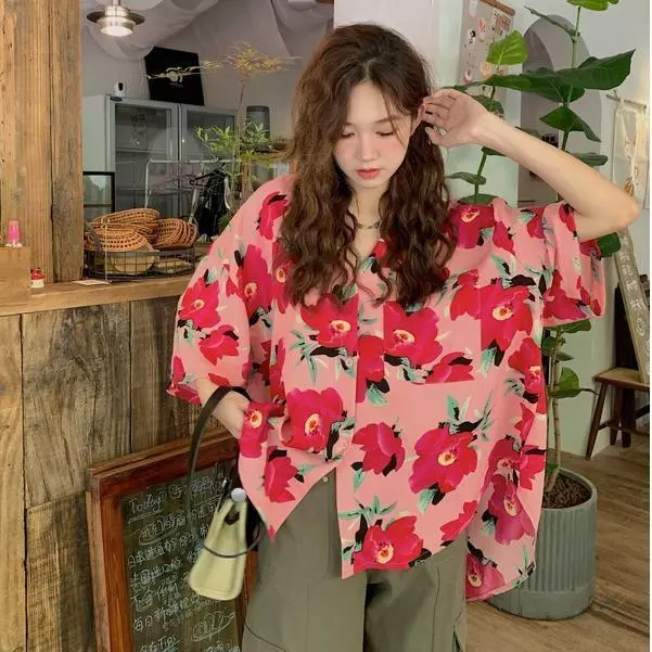 CHILI เสื้อโปโลแขนสั้นผู้หญิง ลายดอกไม้สไตล์ฮาวาย W369 thumbnail 4
