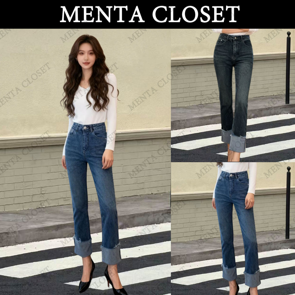 MentaCloset กางเกงยีนส์เอวสูง มีความยืดหยุ่น สวมใส่สบายและดูผอมเพรียว กางเกงยีนส์วินเทจ S-5XL🩵6639