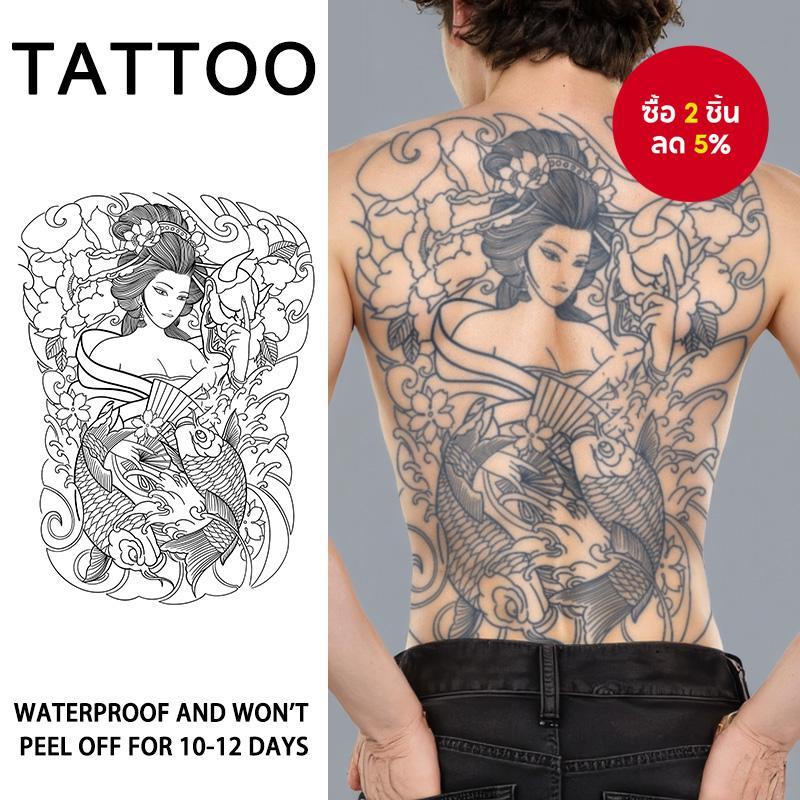 รอยสักชั่วคราวกันน้ําด้านหลังเกอิชาญี่ปุ่นเต็มรูปแบบยาวนานหนึ่งถึงสองสัปดาห์การออกแบบที่สมจริง