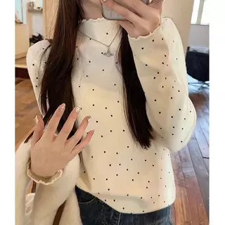 Anata เสื้อเชิ้ตแขนยาวแบบเกาหลีลายจุด ฤดูใบไม้ผลิและฤดูใบไม้ร่วง 2025 ใหม่ เรียบหรู กระชับรูปตัว เสื้อชั้นในหรือชั้นนอก