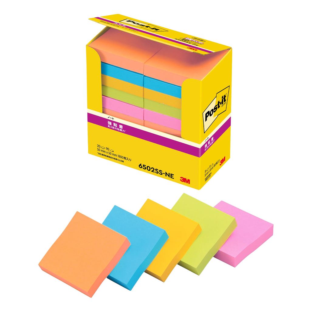 3M Post-it Notes Strong Adhesive Small Neon Color 50×50mm 90 sheets × 20 pads 6502SS-NE