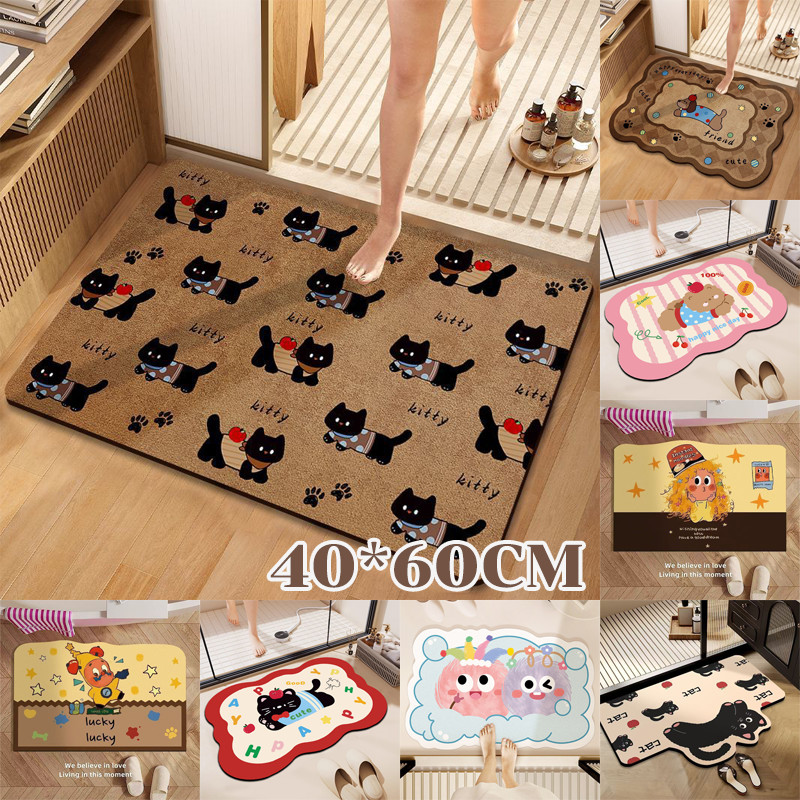 40×60CM เสื่อห้องน้ำลายการ์ตูน พรมกันลื่นจากดินซิลิกา ทนสกปรกทำความสะอาดง่าย ดูดซับน้ำและแห้งเร็ว