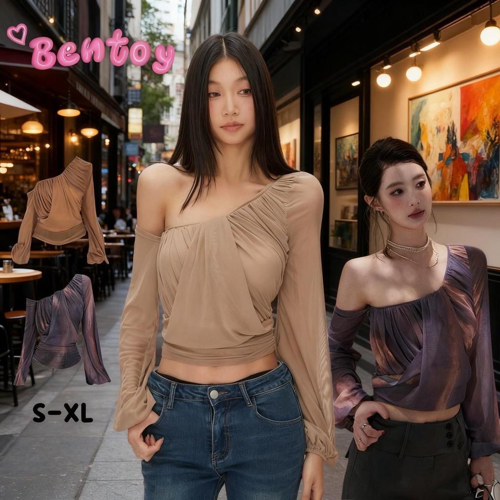 Bentoy เสื้อยืดไหล่เฉียง แขนยาว เปิดไหล่ รุ่น 9455 พร้อมส่งในไทย ขนาด S-XL สำหรับผู้หญิง