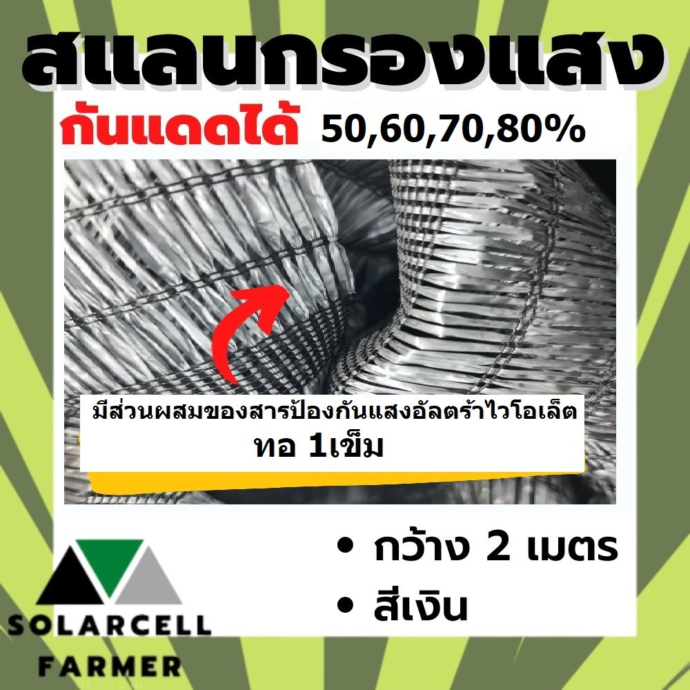 ตาข่าย แสลน สแลน สีเงิน 50,60,70,80% กว้าง 2 เมตร ยาวตามสั่งเป็นเมตร พลาสติก บังแสง กรองแสง กันแดด กันฝุ่น ลดร้อน