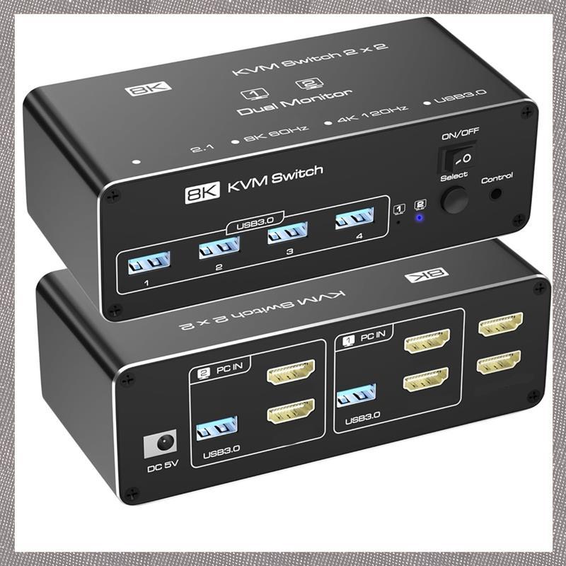 [ULZR] -สวิตช์ KVM ที่รองรับ KVM สวิตช์ 2 จอภาพ 2 คอมพิวเตอร์ 8K 60Hz KVM 8K สวิตช์