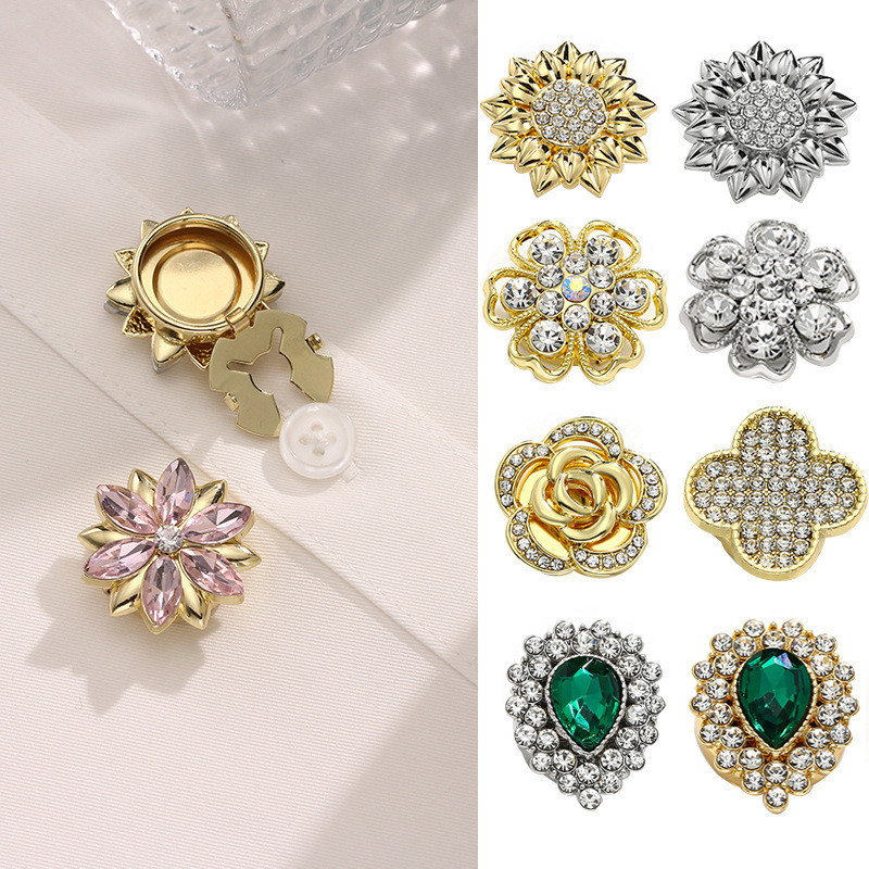 ปุ่มเต่า Rhinestone และดอกไม้ Cufflinks สังกะสีอัลลอยด์สำหรับเสื้อผ้า สร้อยคอแฟชั่นหรูหรา