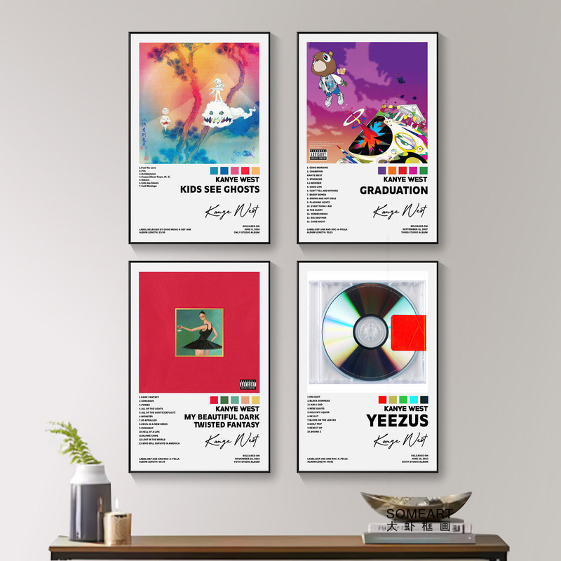 Kanye West อัลบั้มปกผ้าใบภาพวาดตกแต่ง - ตกแต่งสําหรับห้องหรือบาร์ Kanye นักร้องแร็พฮิปฮอป