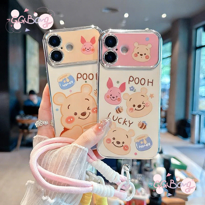 เคสไอโฟน16 13 เคส 6D Electroplated Pooh Piglet สำหรับ iPhone 11 15 16 13 17 air 12 14 Pro Max 14 15 7 8 Plus XR X XS Max