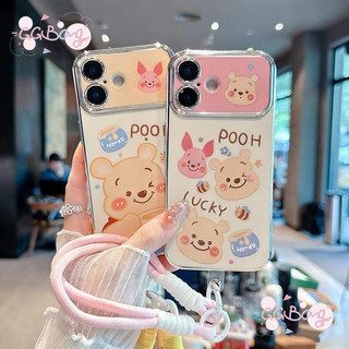 เคสไอโฟน16 13 เคส 6D Electroplated Pooh Piglet สำหรับ iPhone 11 15 16 13 17 air 12 14 Pro Max 14 15 7 8 Plus XR X XS Max