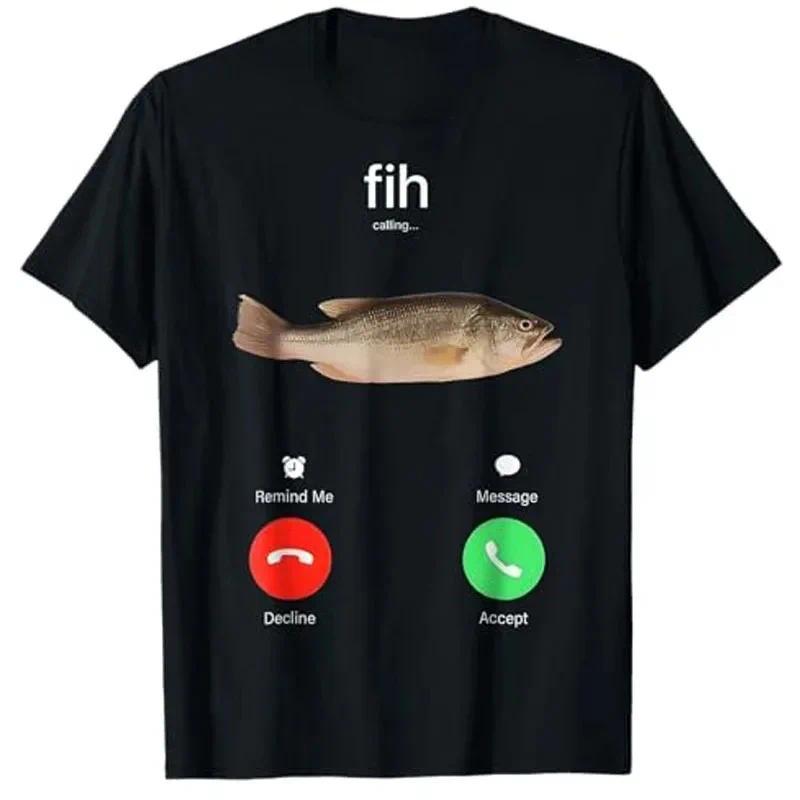 Fih Calling Remind Me Message Decline Accept Phone Call Fish T-Shirt Funny Fishman Graphic Outfit Sh