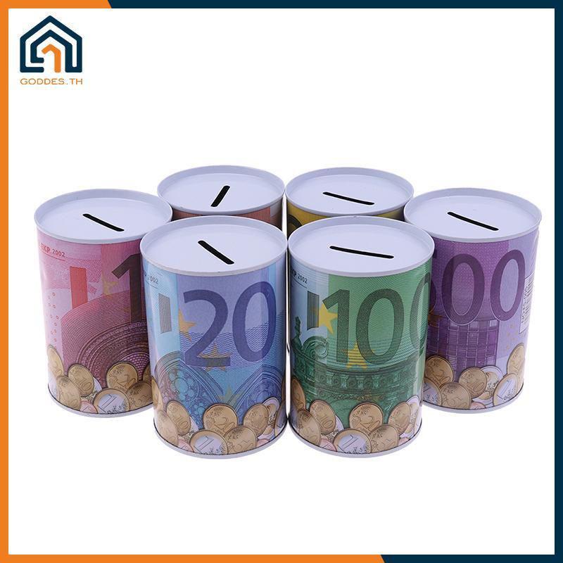 Goddes Euro Dollar Money Box ปลอดภัยกระบอก Piggy Bank Bank สําหรับเหรียญกล่องฝากเงิน TH