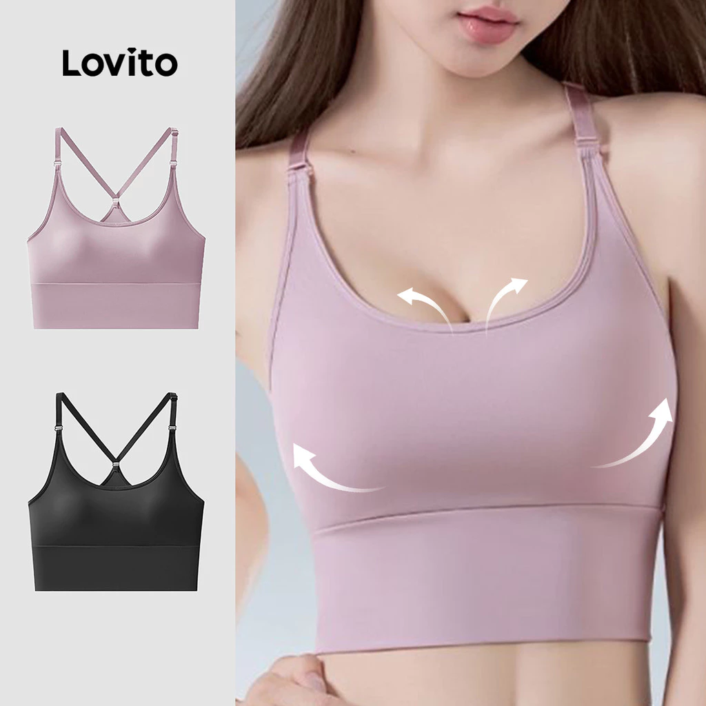 Lovito บราสปอร์ต ระบายอากาศ วิ่ง โยคะ LNA137045