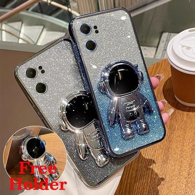 ปลอกชุบกลิตเตอร์สําหรับ POCO C65 5G REDMI 13C 2023 เคสโทรศัพท์แบบนุ่มซิลิโคนกันกระแทกพร้อมที่วางขาตั้งนักบินอวกาศสําหรับเคสสาว