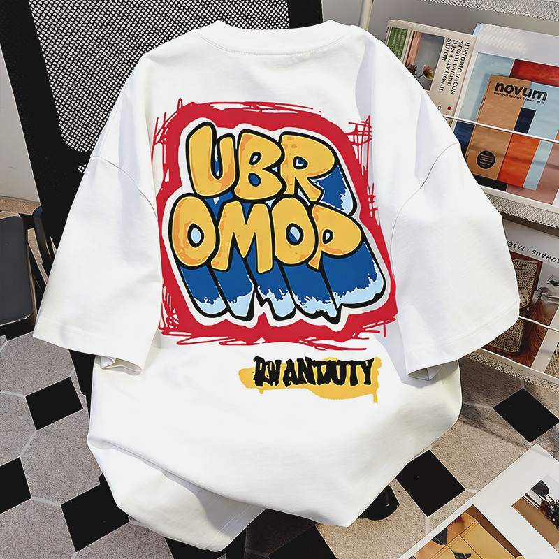 (ผ้าฝ้าย100%) Luvoro 2026 Cotton ย้อนยุค oversize T-shirt เนื้อผ้านุ่มระบายอากาศดี สีดำและสีขาว เสื้อยืดแขนสั้น C1783