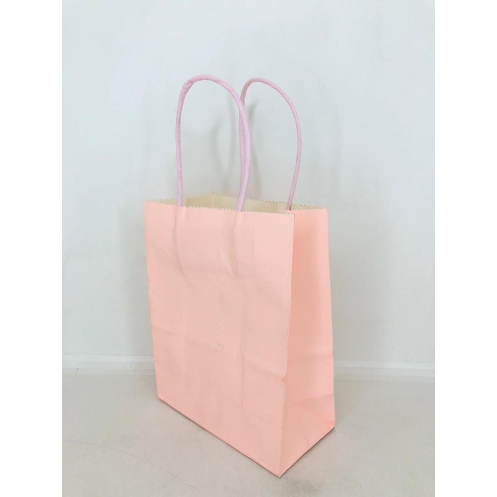 ถุงกระดาษ 12 ชิ้น สีชมพู KRAFT YYP STRAP