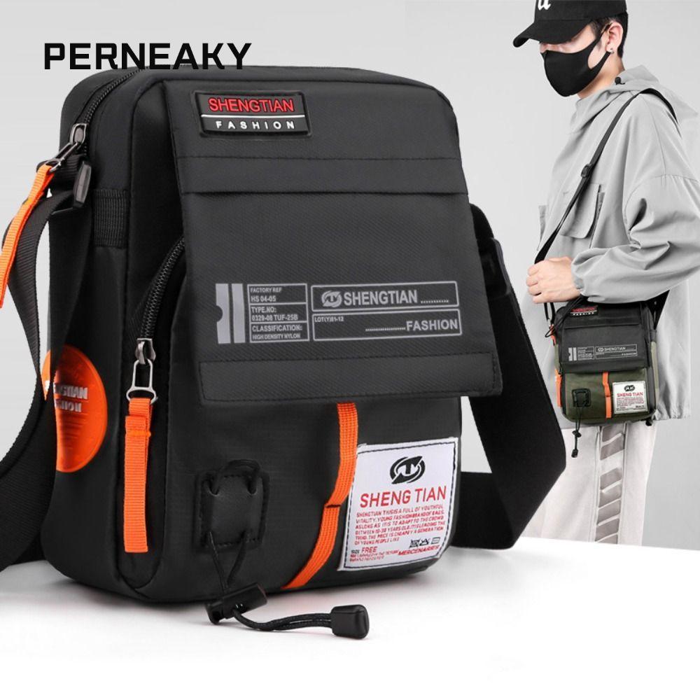 Perneaky กระเป๋าสะพายไหล่ผู้ชาย, กระเป๋าสะพายข้างกันน้ําไนลอน, แฟชั่น 6 สีมัลติฟังก์ชั่นความจุขนาดใหญ่กระเป๋า Messenger