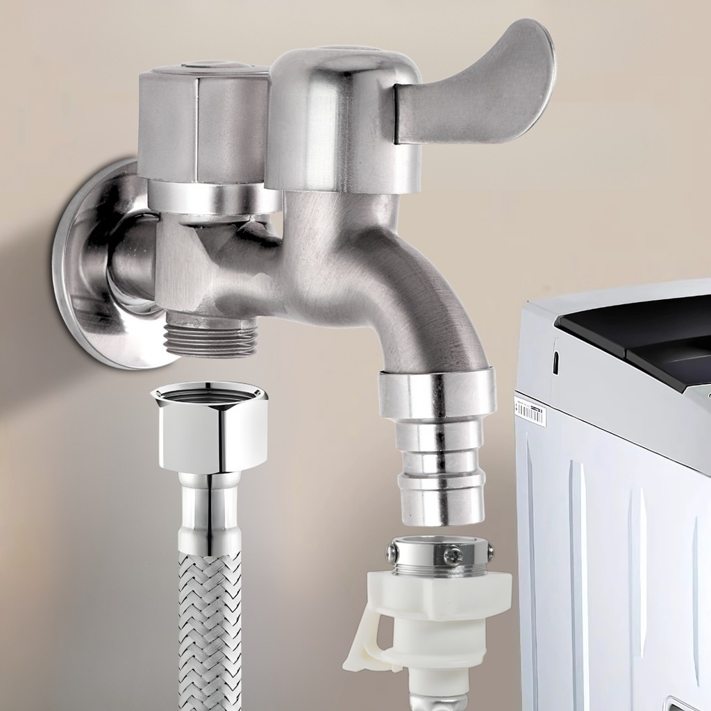 ก๊อกน้ำติดผนัง 2 ทาง พร้อมช่องต่อสายยาง พร้อมเกลียวต่ออุปกรณ์  ควบคุมน้ำง่าย - รูปที่ 5