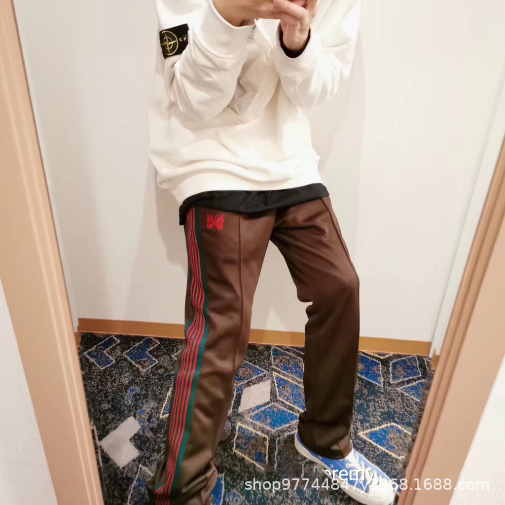 4VFP Needles Red and Green Pants Men Side Tape Long Pants Straight Pants Sports Pants Women