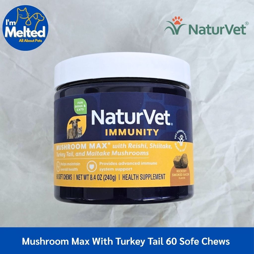 NaturVet - Mushroom Max With Turkey Tail 60 Sofe Chews เห็ดหางไก่งวง สำหรับสุนัขและแมว