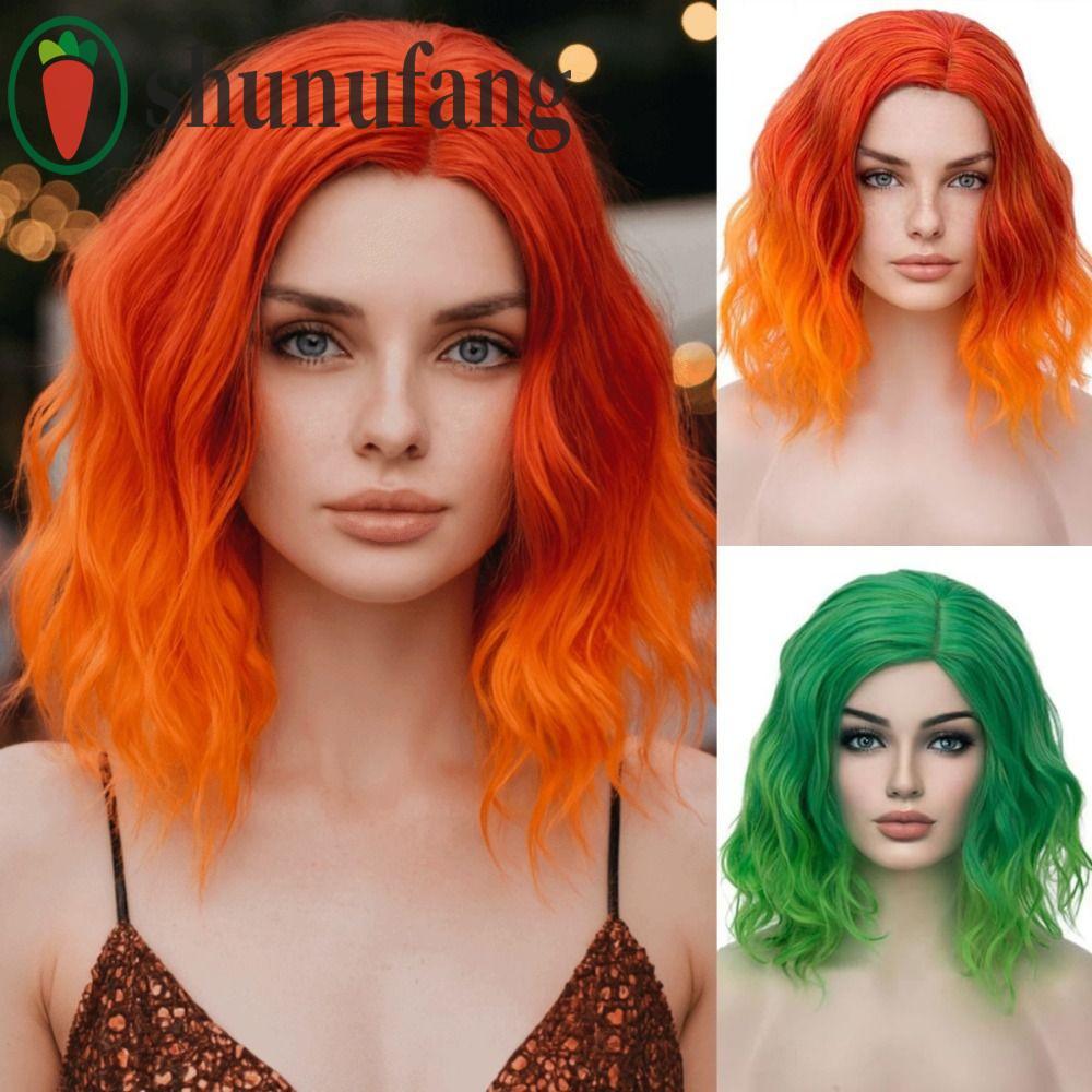 วิกผมBOBทรงOmbreสีส้มและเขียวสำหรับคอสเพลย์และงานปาร์ตี้