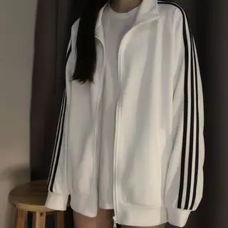 เสื้อแจ็คเก็ตวอร์มแขนยาว แต่งแถบขาว 6 สี, ขนาด S-5XL