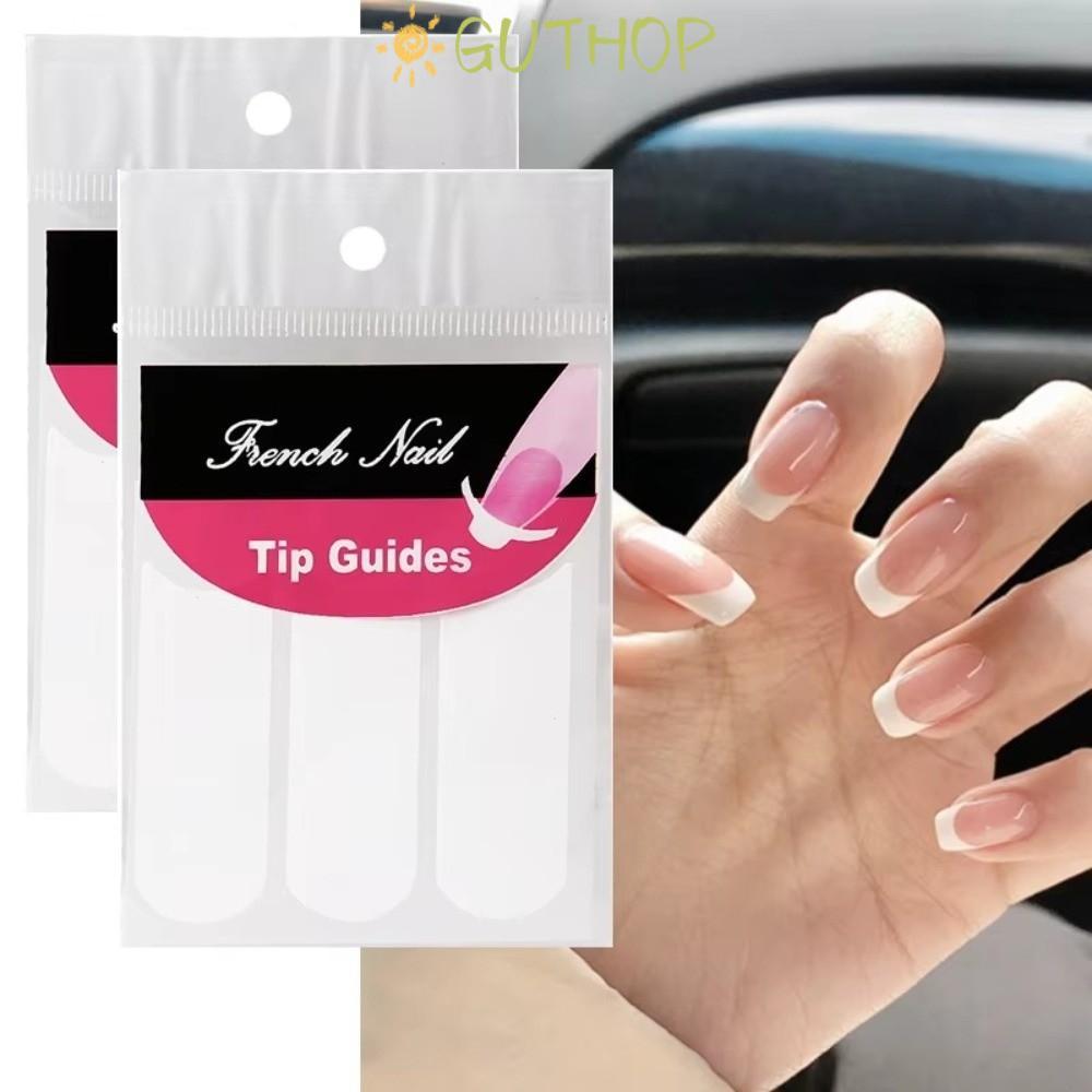 GUTHOP French Nail Art สติกเกอร์,รูปสีขาว Fringe French Nails Strip, Professional Self-Adhesive DIY ตกแต่งแถบเคล็ดลับสติกเกอร์เล็บลายฉลุเครื่องมือ