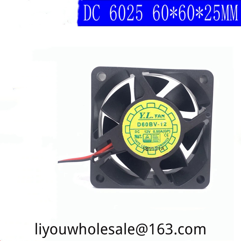 Yuelun D60BV-12 6025 12V 0.50 A 6 ซม./ซม. พัดลมระบายความร้อนเซิร์ฟเวอร์ปริมาณอากาศสูง