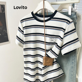 Lovito เสื้อยืดลําลองเสื้อยืด บล็อกสี ลายทาง สําหรับผู้หญิง …