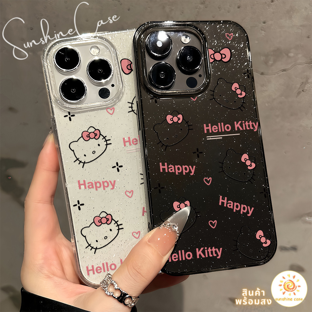 ส่งจากไทย เคสโทรศัพท์16 ลายแมวเคธี เคสใสนิ่มกลิตเตอร์แวววาว For IPhone 16 15 13 14 11 12Pro Promax 6/7/8 Plus X XR XSMAX