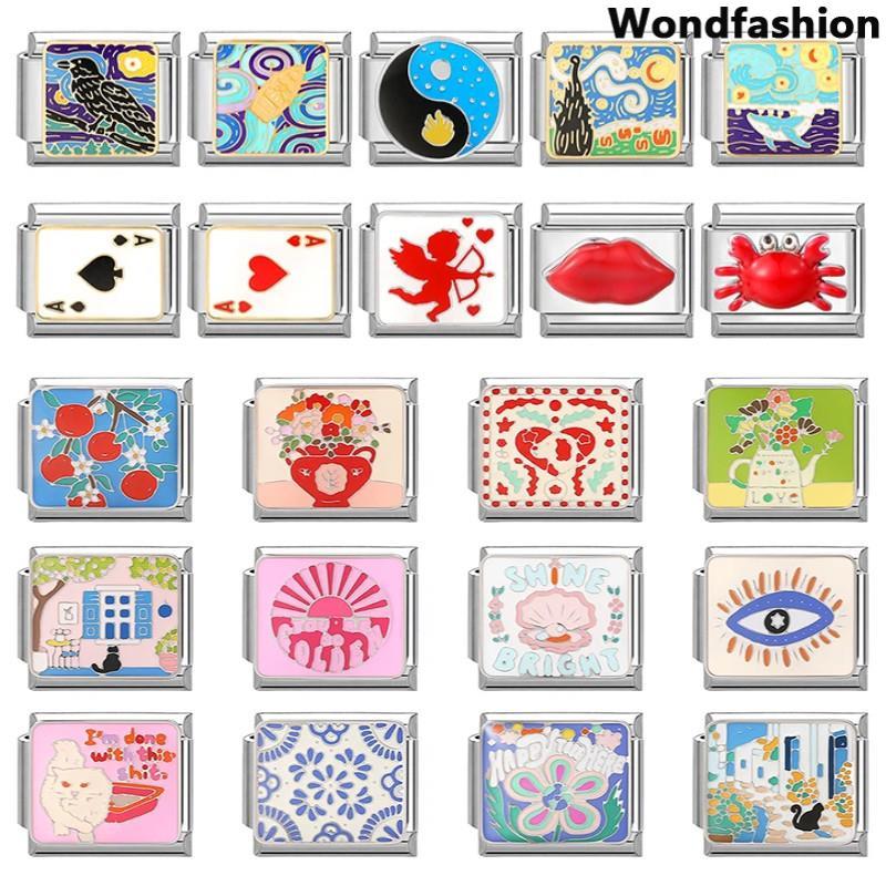 สร้อยข้อมือ charm สแตนเลส ขนาด 9 มม. อิตาเลียนสไตล์ retro สำหรับ DIY และการตกแต่งบุคลิกภาพ