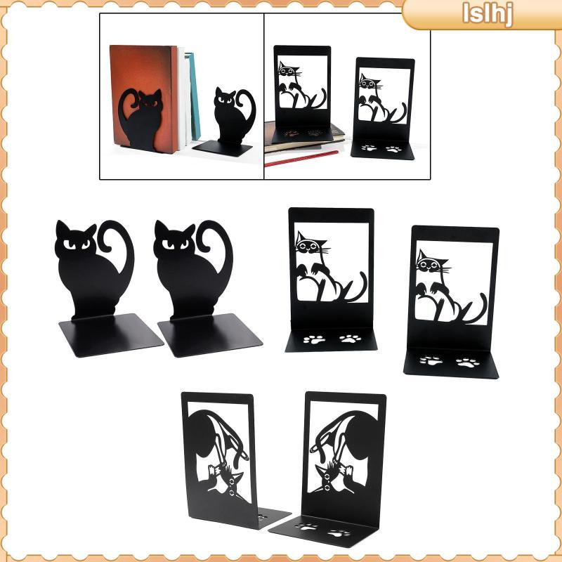 [Lslhj] 2 ชิ้น Cat Bookends โลหะสําหรับหนังสือหนักการ์ตูน Book Stopper Book Holders