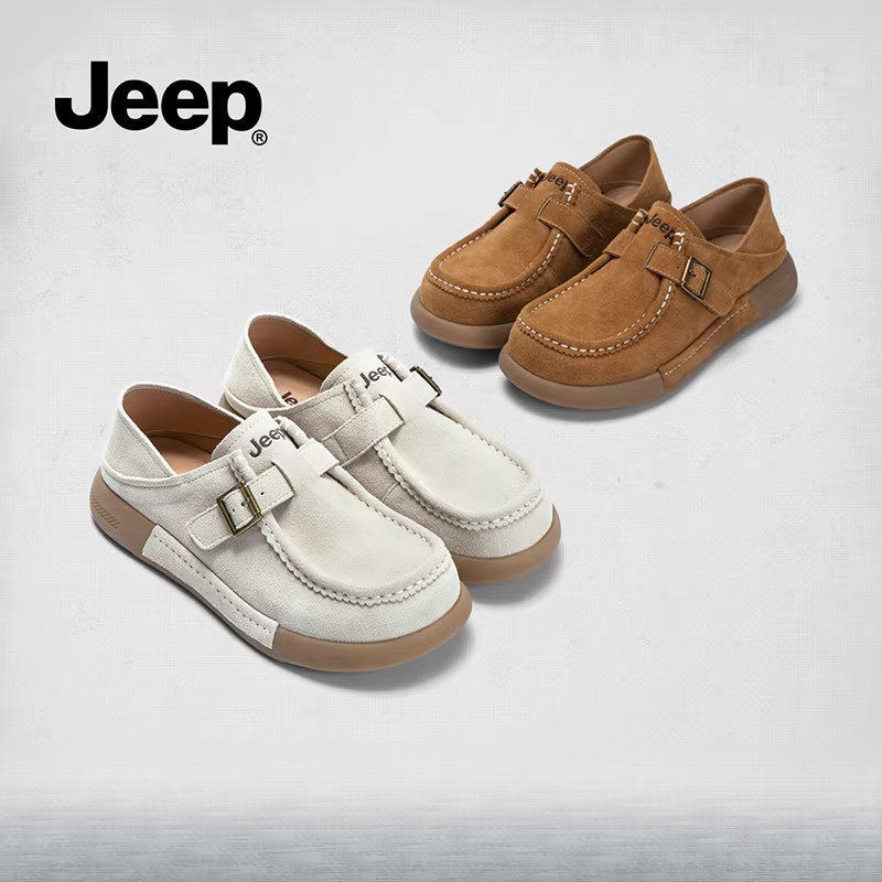 Jeep หนา Soled รองเท้าผู้หญิง 2026 สไตล์ใหม่ฤดูใบไม้ผลิ Retro Cow Suede สบาย Soft-Soled Casual Kangaroo รองเท้า AL0G