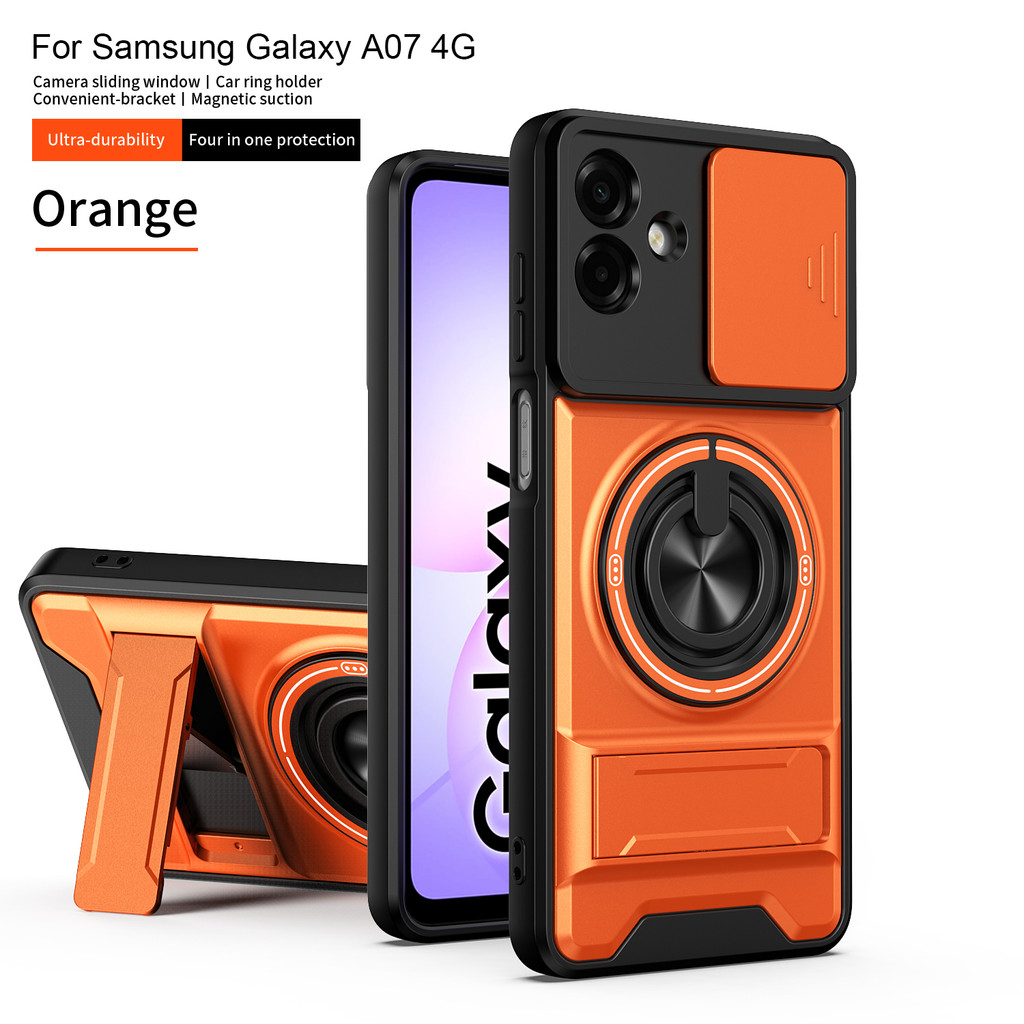 เคสกันกระแทกสําหรับงานหนักสําหรับ Samsung Galaxy A07 A06 4G แหวนเคสโทรศัพท์แม่เหล็กพร้อมฝาครอบกล้องสไลด์