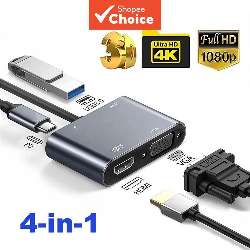 อะแดปเตอร์ USB C HUB 4-in-1 พร้อมพอร์ต USB 3.0 HDMI VGA สําหรับ Samsung Huawei Xiaomi แล็ปท็อปและคอมพิวเตอร์ตั้งโต๊ะ