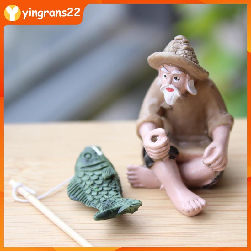 [YR2] ตกปลา Old Man รูปเรซิ่นรูปปั้นเครื่องประดับสวน Micro-Landscape Garden Craft YYS